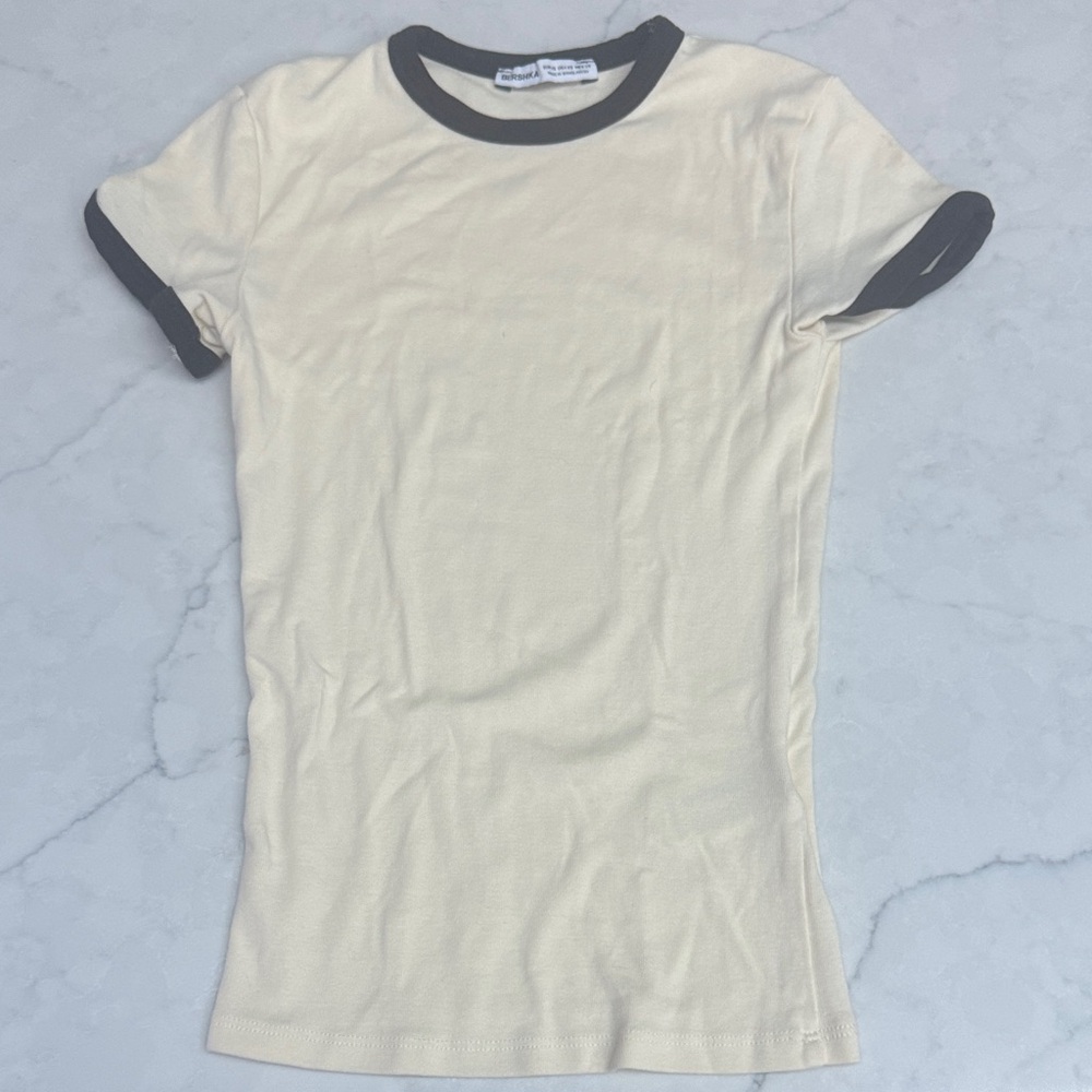 Bershka Cream and Brown Tee